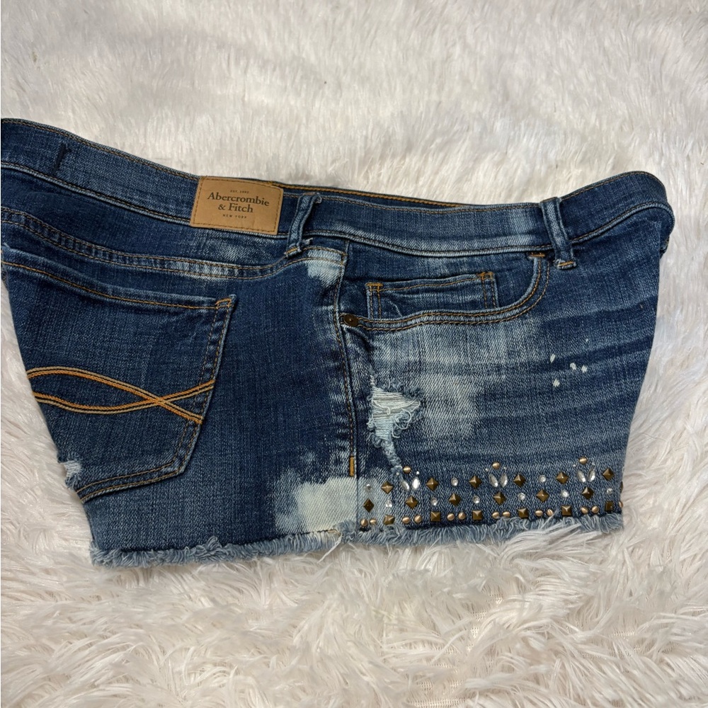 Abercrombie & Fitch Distressed Blue Jean Shorts with Studs - Picture 6 of 6